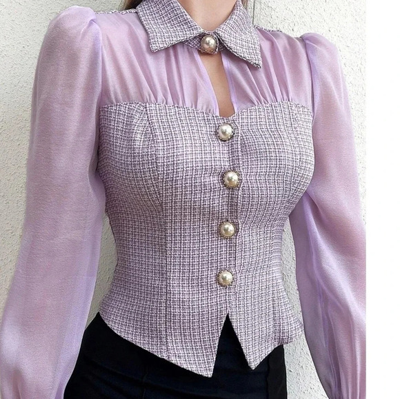 Modely Patchwork Fabric Button Front Long Sleeve Shirt - Picture 1 of 5